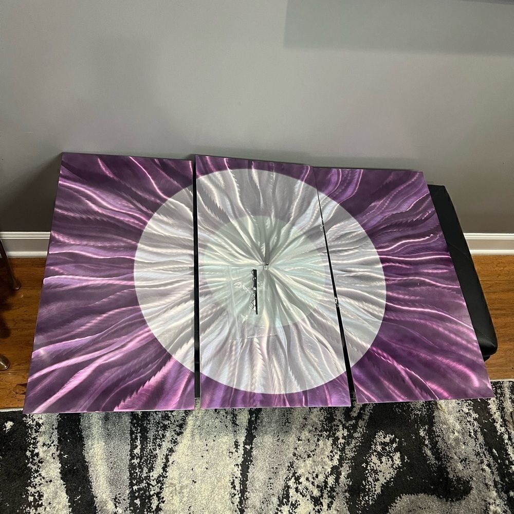 ⚡EVERYTHING MUST GO purple Functional Art Wall Clock - Metal Art 3 Panels Modern